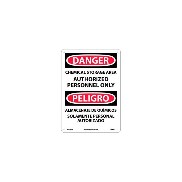 National Marker Co Bilingual Plastic Sign - Danger Chemical Storage Area Authorized Personnel Only ESD240RB - main